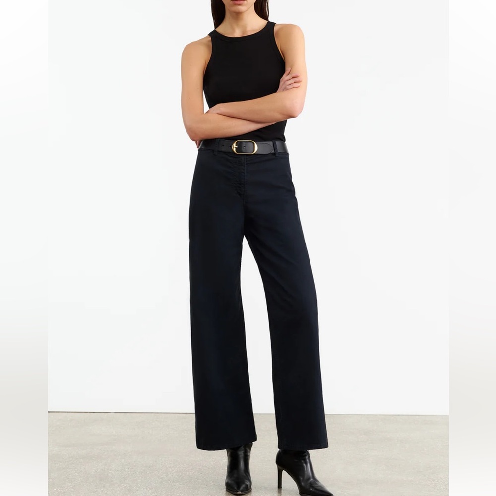 Nili Lotan Megan Cotton Wide-Leg Pants in Midnight / Navy - Sise 4